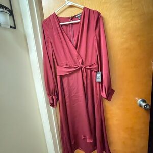 Express Burgundy Long Sleeve Wrap-Style Midi Dress